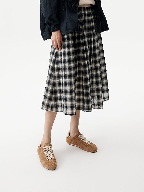 Plaid Wrinkle Easy Skirt