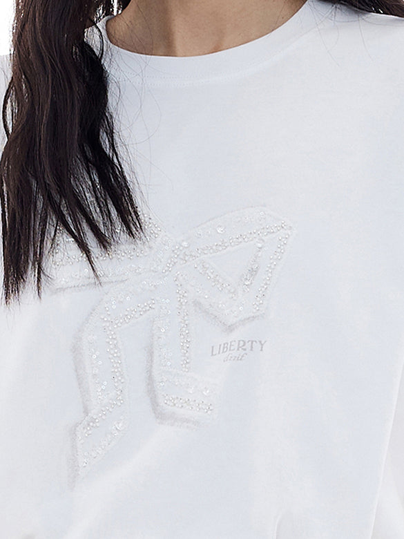 Sequins & Beads & Tulle Ribbon T-shirt