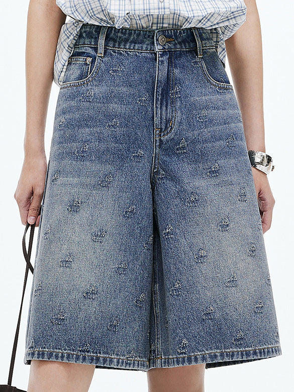 Monogram Denim Half Denim Pants