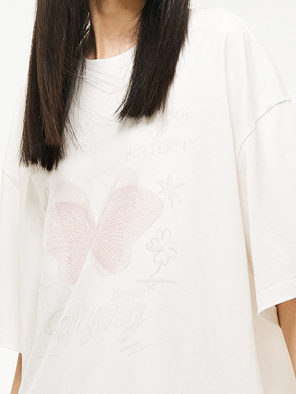 Butterfly Printed & Beads T-shirt