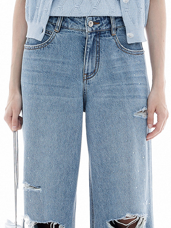 Beads & Damage Denim Pants
