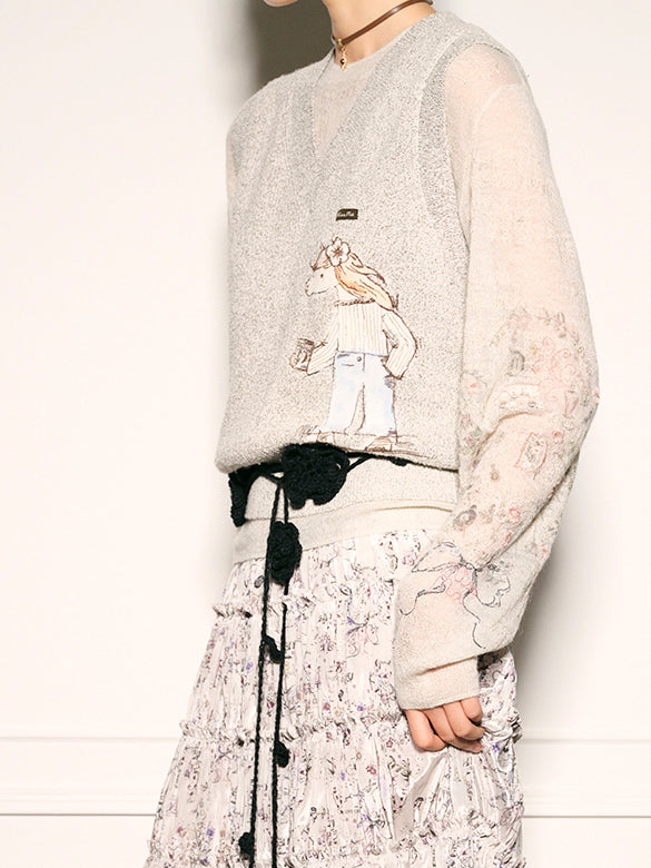 Horse Embroidery Knit Vest