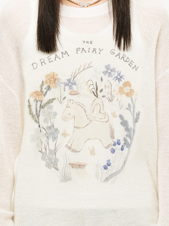 Unicorn Embroidery & Sequins Knit Top