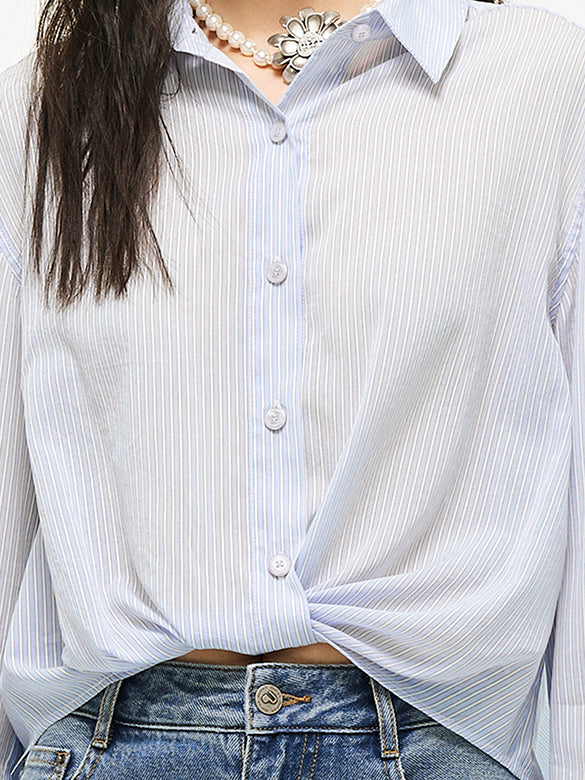 Waist Aperture Drape Stripe Shirt