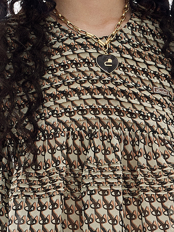 Cat Printed Chiffon Blouse