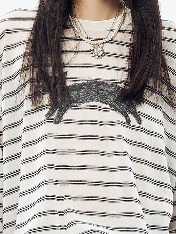 Stripe Cat Knit Top
