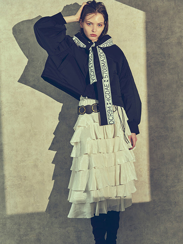 Satin Tiered Belted Skirt