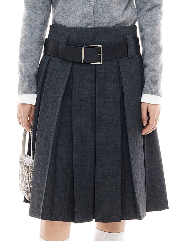 Pleats Belted Skirt