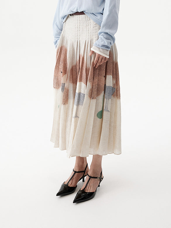 Character Printed Pleats Skirt