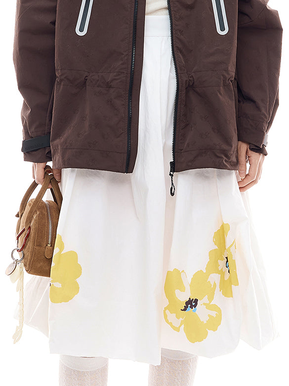 Flower Printed Taffeta Skirt