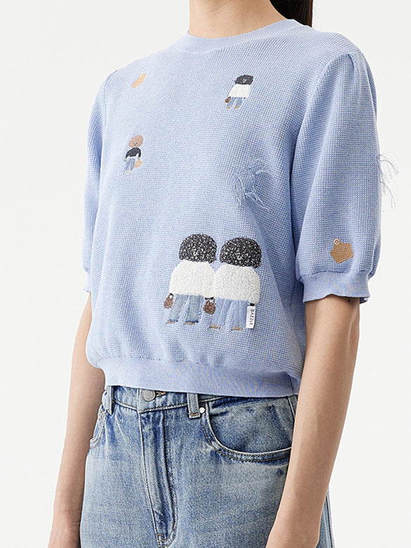 Embroidery Character Knit Cardigan