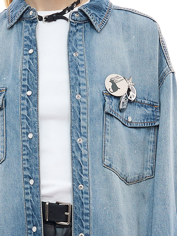 Gradation Color Badge Denim Shirt