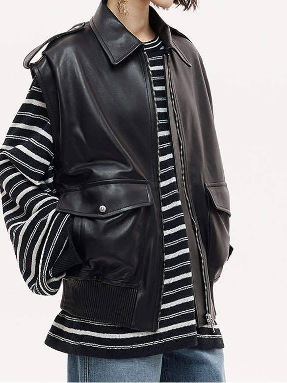 Leather Sleeveless Jacket