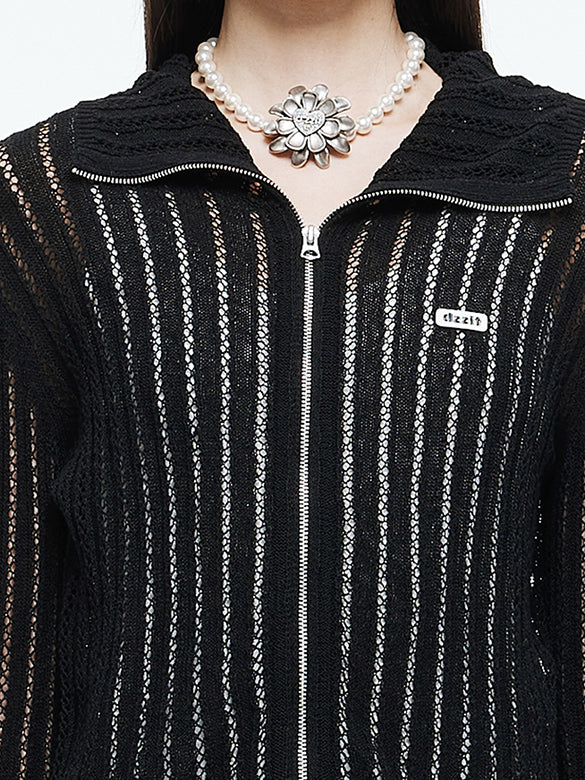 Lace Style Knitting Zipper Top