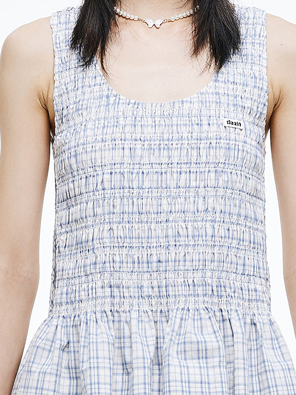 Plaid Gather Sleeveless Top