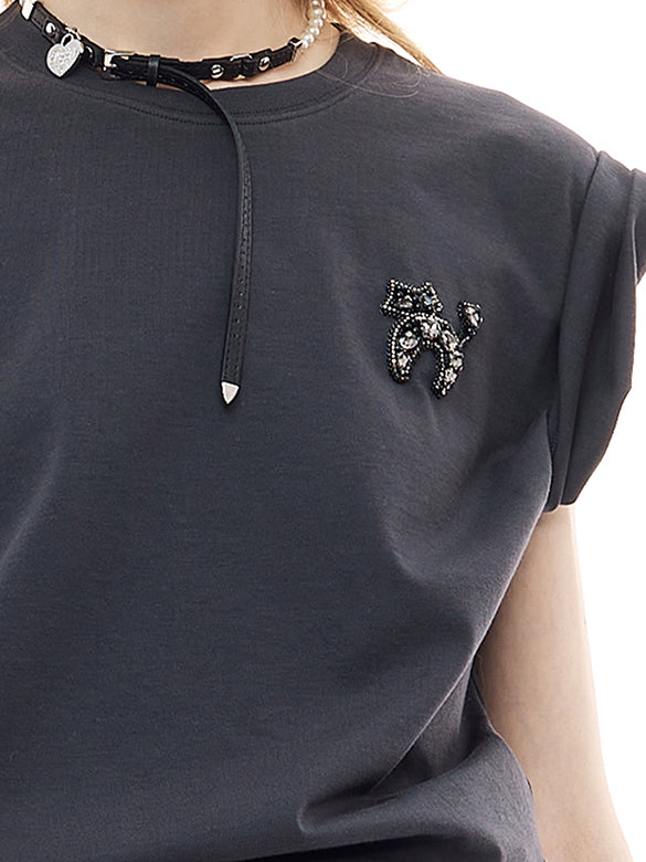 Cat Beads One-point Sleeveless T-shirt
