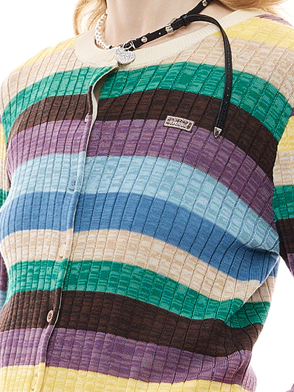 Bi-color Stripe Knit Cardigan