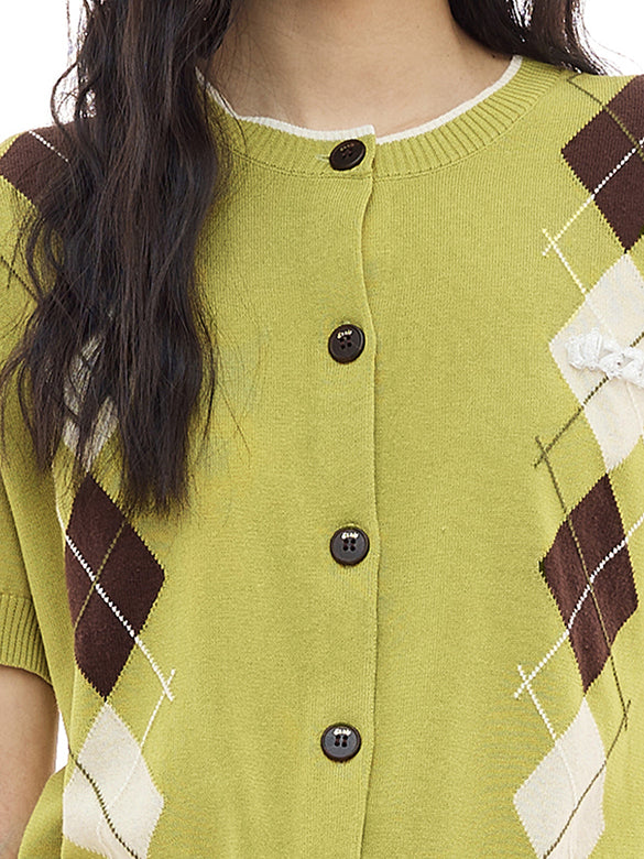 Retro Argyle Knit Cardigan