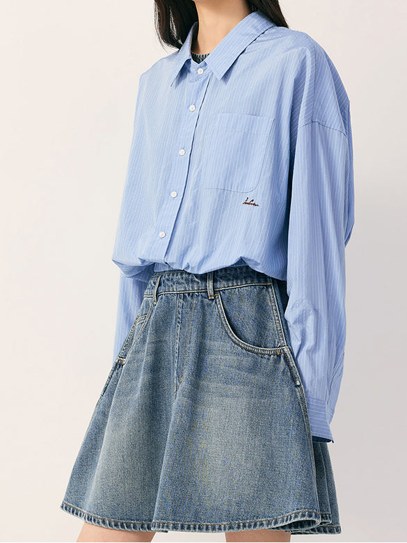 Waist Aperture Pin-stripe Shirt