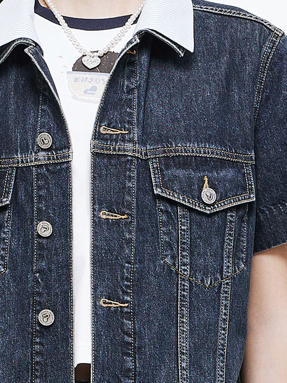 Stripe Collar Rigid Denim Jacket