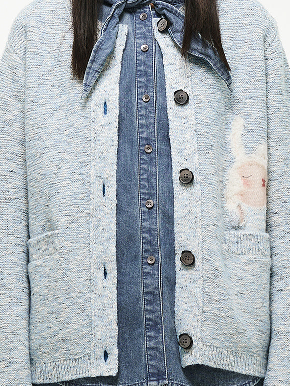 Embroidery Character Design Knit Cardigan