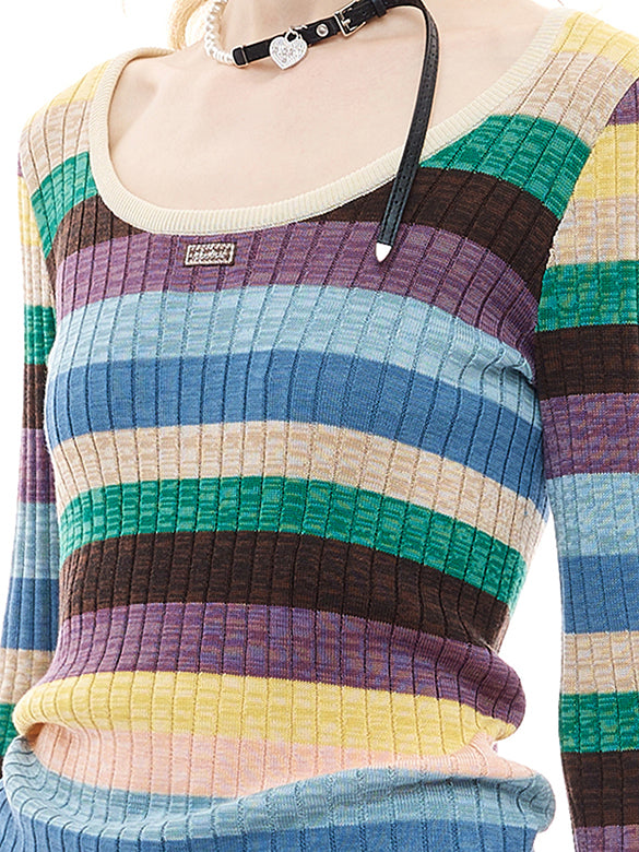Bi-color Stripe Knit Top