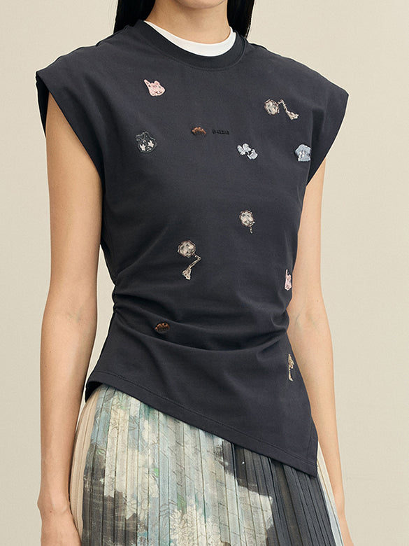 Embroidery Design Asymmetry Top