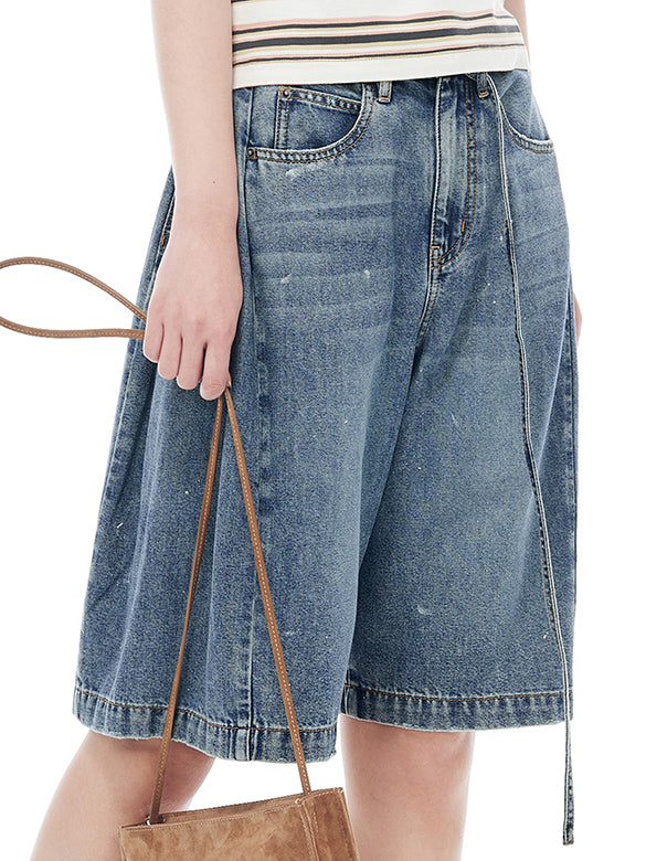 Belted Half Denim Pants