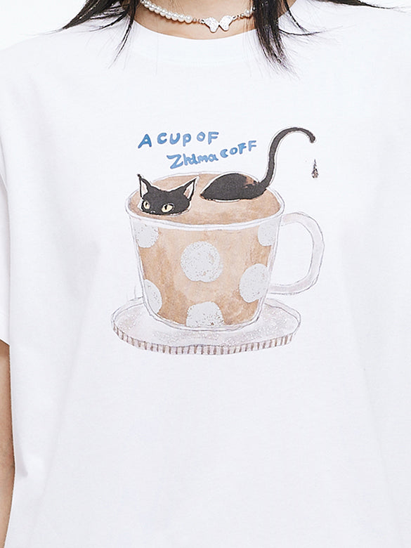 Cat Printed Beads T-shirt