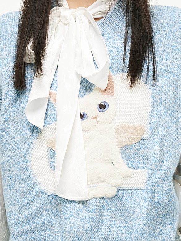 Cat Embroidery Sleeveless Knit