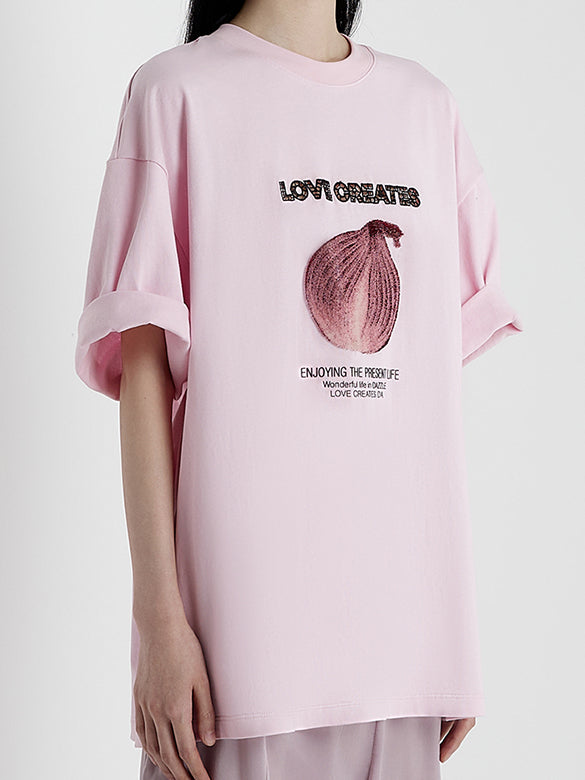 Embroidery Mix Fabric T-shirt