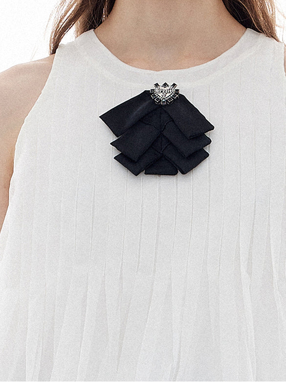 Ribbon Brooch Sheer Sleeveless Top