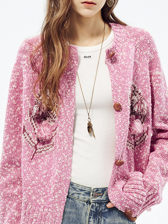 Flower Motif Knit Cardigan