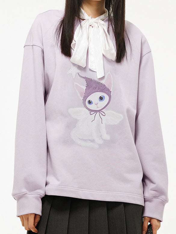 Cat Printed Embroidery Sweatshirt