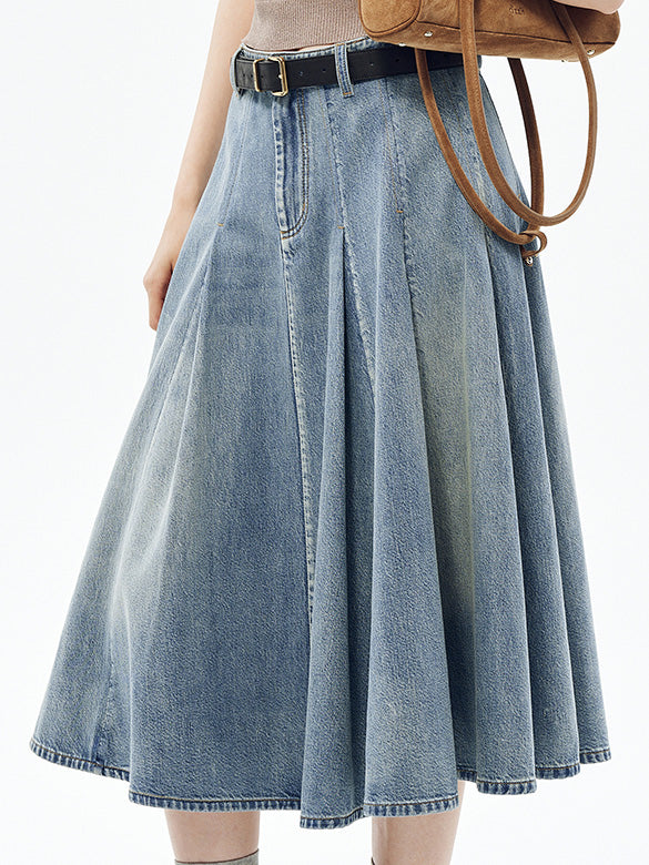 Tuck Design Denim Skirt