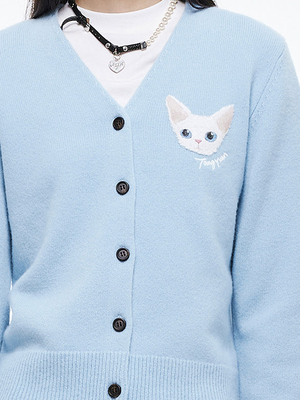 Cat Embroidery Knit Cardigan