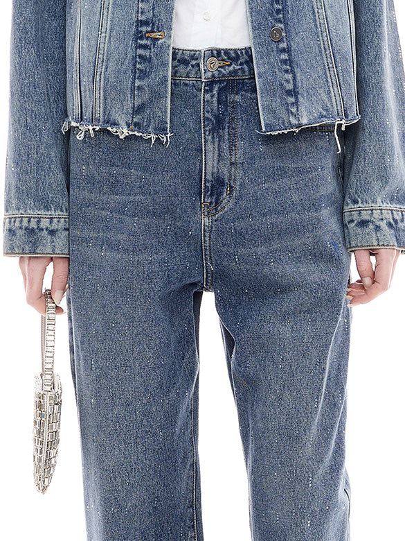 Clear Beads Denim Pants