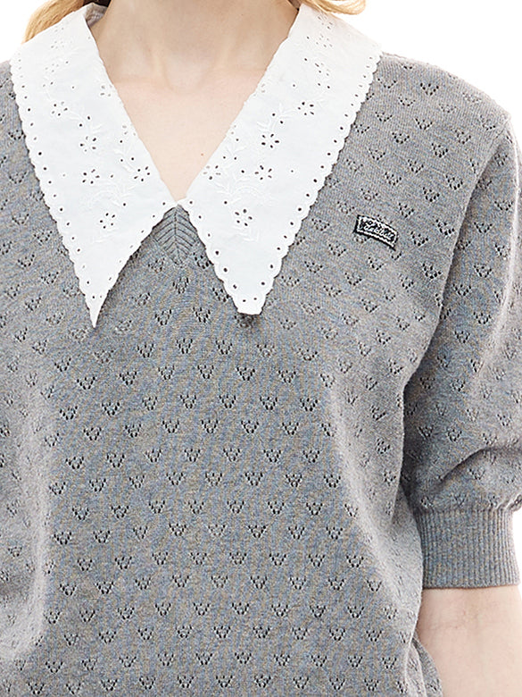 Lace Collar Knit Top