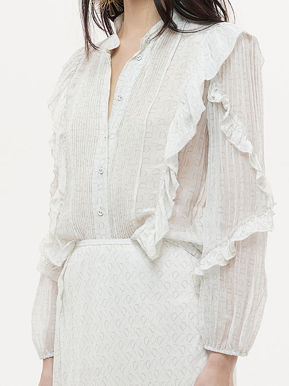 Monogram Pattern Frill Blouse
