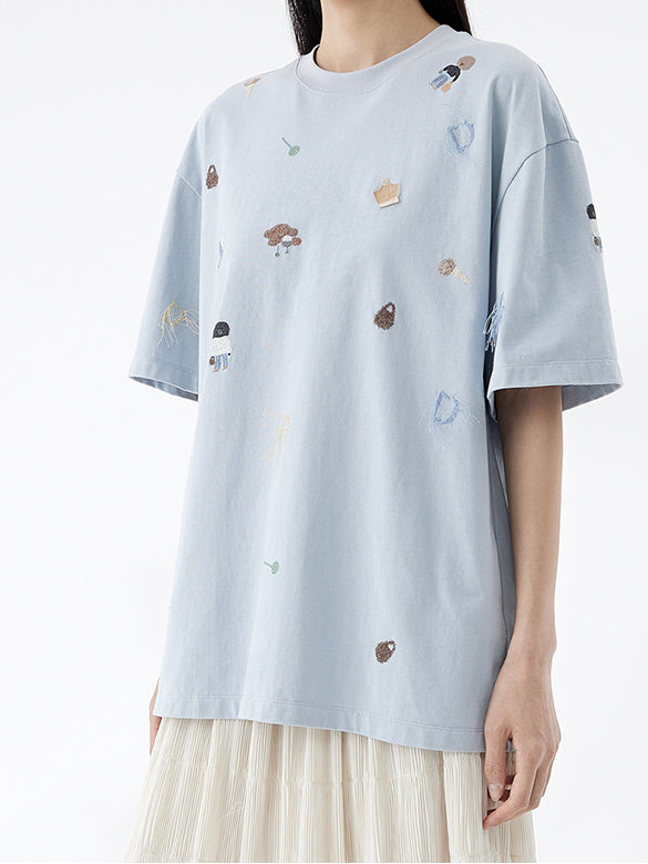 Embroidery Character Pattern T-shirt