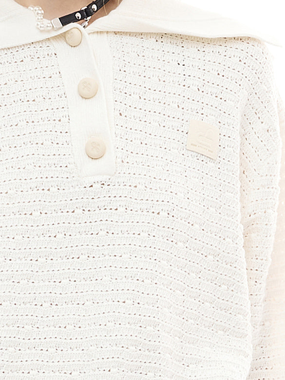 Rib-collar Polo Knit Top
