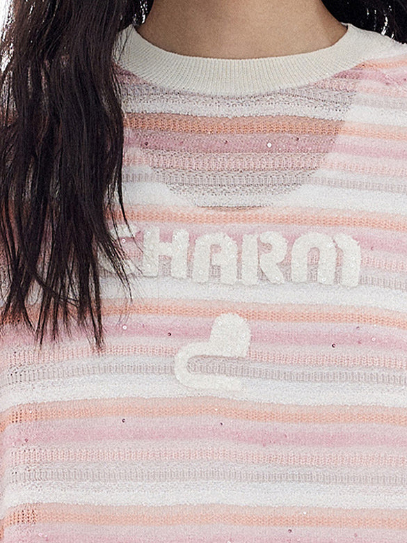 Sequins Design Pink Stripe Knit