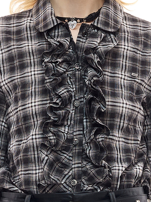 Plaid frill Blouse