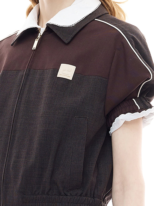 Plaid Line Sporty Zipper Outer