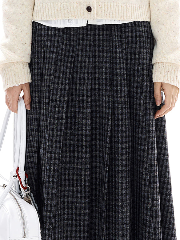 Plaid Pleats Belted Skirt