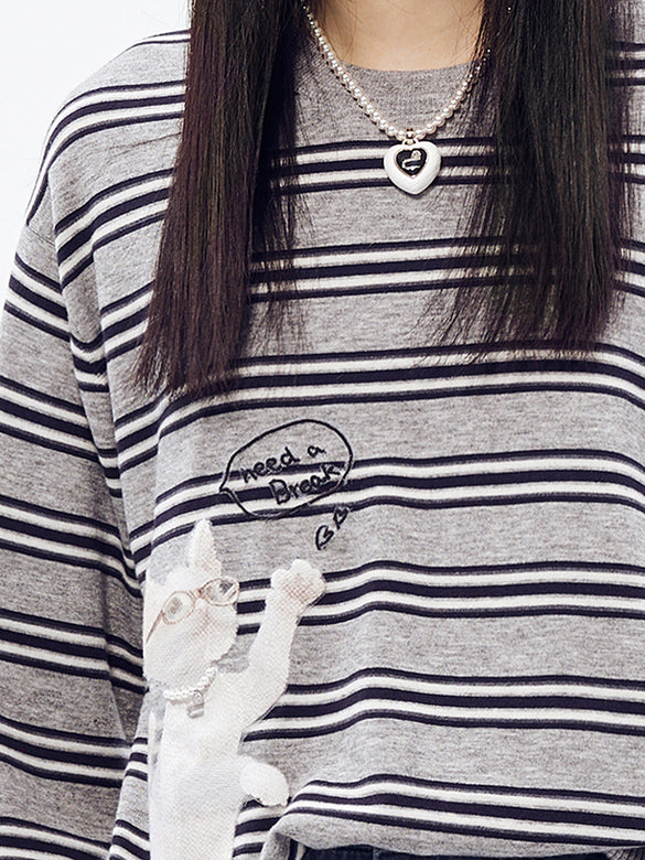 Cat Design Stripe Knit
