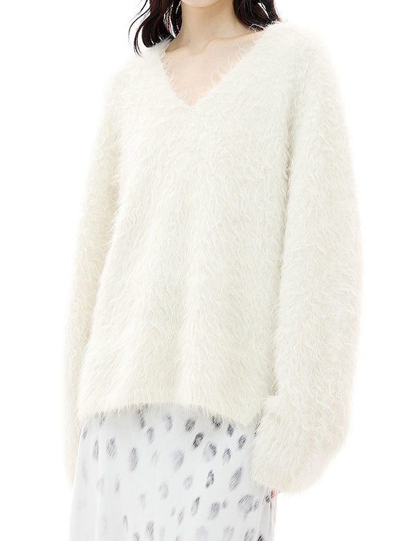 Feather Yarn V-neck Knit