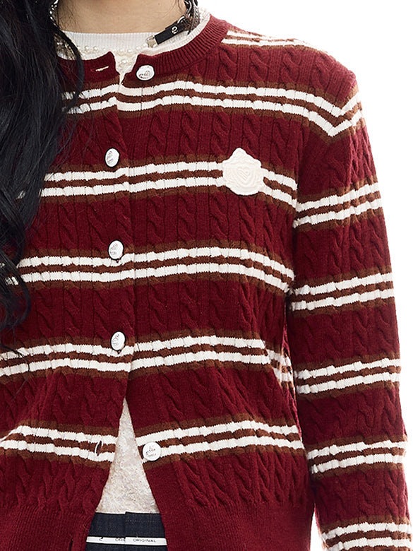 Retro Color Stripe Knit Cardigan