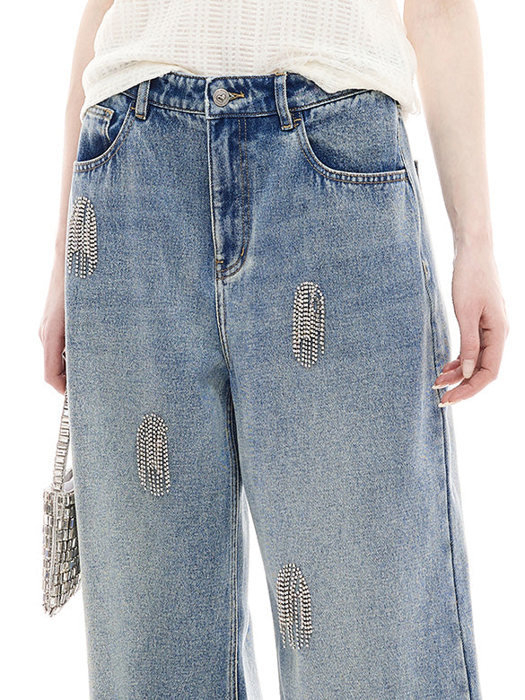 Beads Fringe Design Denim Pants
