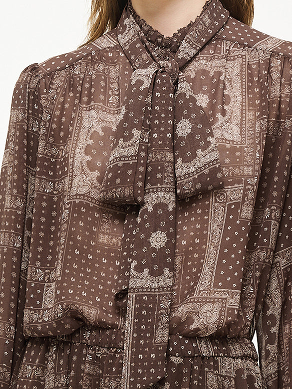 Geometric Printed Bow-tie Chiffon Blouse